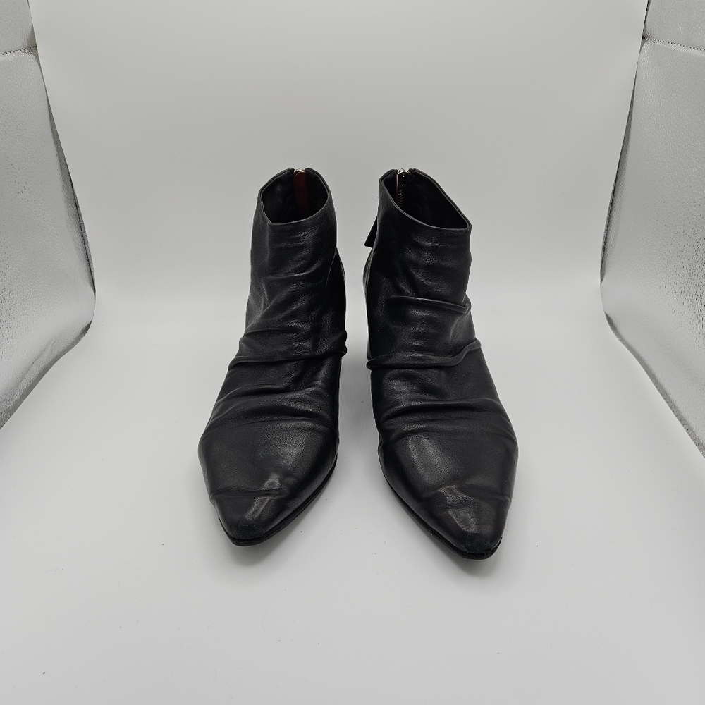 Halmanera black scrunched leather pointed toe heeled ankle boots size 39.5 - Picture 2 of 12